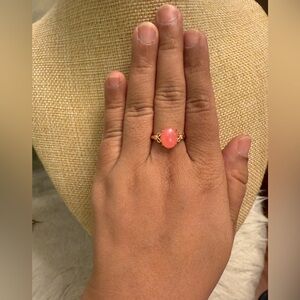 Gold Ring with Pink Rhodochrosite Cabochon